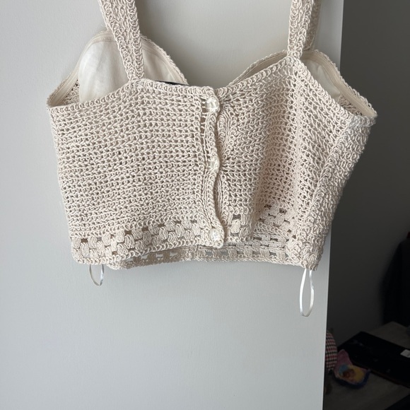 Zara Crochet Cropped Top Cream Medium - Picture 4 of 5